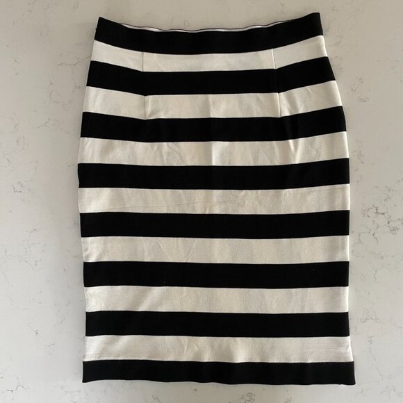Banana Republic Striped Rayon Viscose Blend Fitted Pencil Skirt Black Cream Sz 2 - Picture 4 of 8